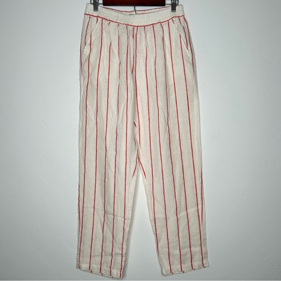 C&C California Off White and Red Linen Pants Classic Red Stripe Size Medium - Picture 1 of 9